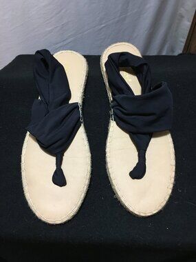 Black  Stretchy Fabric Thong Flat Sandals